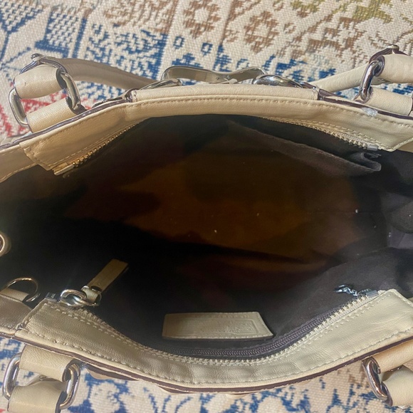 Coach Hampton Cream Leather Carryall Satchel Tote Handbag Braid Pebble F13084 - Picture 9 of 16